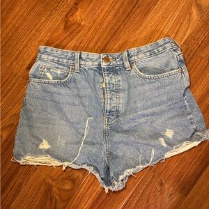 Zara Light Blue Distressed High-Rise Denim Shorts